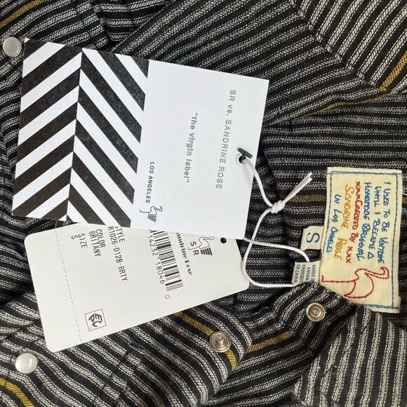 FREE PEOPLE X Sandrine Rose Pinstripe Britany Button Down Shirt size small New - Picture 5 of 8